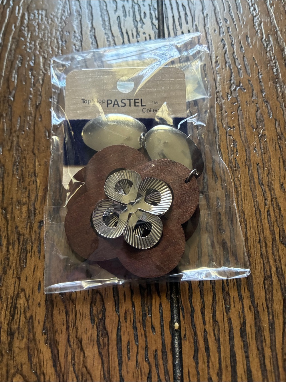 Top & Top Pastel Collection Wood Flower Earrings with Silver Accents